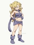  1girl ayla_(chrono_trigger) bare_shoulders blonde_hair boots cavewoman chrono_trigger curly_hair groin hands_on_hips hosodayo loincloth long_hair midriff solo standing white_background 