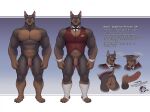  abs anthro balls blake_(thepurp) bottomless bottomless_male butler butt canid canine canis claws clothed clothing collar cuffs_(clothing) dobermann domestic_dog english_text erection flaccid footwear foreskin genitals hi_res male mammal model_sheet muscular muscular_male nipples nude open_mouth pecs penis pinscher smile socks solo stirrup_socks text thepurp topwear vest 