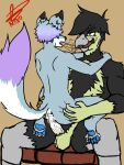  anthro avian bird canid canine canis duo hi_res humanoid hybrid lemoncrow male male/male mammal size_difference wolf 