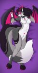  absurd_res anthro bed big_tail breasts canid canid_demon canine canis collar dakimakura_design demon female furniture gynomorph hellhound hi_res horn intersex jewelry mammal mommyshide necklace piercing pillow solo tail wolf woolfyubari_(artist) xheten 
