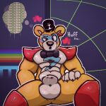  &lt;3 abs absurd_res animal_genitalia anthro balls bear big_balls blue_body blush bodily_fluids bodypaint bow_tie brown_body clothing confusion cum cum_on_self digital_media_(artwork) ear_piercing ear_ring face_paint five_nights_at_freddy&#039;s five_nights_at_freddy&#039;s:_security_breach flaccid fur genital_fluids genitals glamrock_freddy_(fnaf) glistening glistening_body hand_on_leg hat headgear headwear hi_res jewelry looking_down looking_pleasured male mammal muscular muscular_anthro muscular_male nude onomatopoeia open_mouth orange_body orange_fur pecs penis piercing pixel_(artwork) precum purple_background rainbow red_clothing ring_piercing scottgames sheath shirtless shoulder_pads simple_background sitting solo sound_effects spyromancer sweat tan_balls tan_body tan_fur tan_sheath text thought_bubble top_hat 