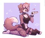  &lt;3 2023 anthro breasts canid canine clothing collar female fleurfurr hi_res legwear mammal one_eye_closed panties shirt simple_background sitting solo spiked_collar spikes stockings tank_top topwear underwear 