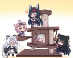  &gt;_&lt; +++ 5girls :d :o ? animal_ear_fluff animal_ears arknights bell black_footwear black_hair black_shorts black_skirt blaze_(arknights) blush boots braid cat_ears cat_girl cat_tail cat_tower ceylon_(arknights) character_doll closed_eyes dagda_(arknights) flying_sweatdrops fur-trimmed_boots fur_trim goldenglow_(arknights) grey_hair grey_thighhighs hair_over_shoulder hairband halftone halftone_background highres holding holding_bell jacket kneeling kurotofu long_hair long_sleeves multiple_girls nose_blush notice_lines parted_lips pink_hair pramanix_(arknights) puffy_long_sleeves puffy_sleeves red_hairband schwarz_(arknights) shirt shoes short_eyebrows short_shorts shorts single_braid single_thighhigh skirt sleeping smile tail teardrop thick_eyebrows thighhighs very_long_hair wavy_eyes white_jacket white_shirt xd yellow_eyes zzz 