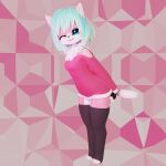  3d_(artwork) absurd_res anthro bent_over berrymelodi black_clothing black_legwear black_nose black_thigh_highs blender_(software) blue_eyes blue_hair clothed clothing countershade_legs countershade_thighs countershading digital_media_(artwork) domestic_cat eyelashes felid feline felis female gloves hair hand_on_butt hands_behind_back handwear hi_res legwear mammal melodi_(berrymelodi) one_eye_closed pink_body pink_clothing pink_sweater pink_topwear solo standing sweater thigh_highs tongue tongue_out topwear white_body white_countershading wink 