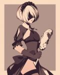  1girl breasts duster facing_viewer gloves holding holding_duster maid_headdress mole mole_under_mouth monochrome moshimoshibe nier:automata nier_(series) parted_lips short_hair solo thighhighs yorha_no._2_type_b 
