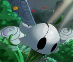  absurd_res ambiguous_gender anonymous_artist death detailed_background grass green_cloak hi_res hollow_eyes hollow_knight nail_(weapon) pillar plant solo team_cherry 
