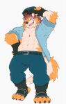  abs absurd_res anthro barrel_(live_a_hero) canid canine canis claws clothed clothing heylaw21 hi_res lifewonders live_a_hero male mammal muscular muscular_anthro muscular_male nipples open_clothing open_shirt open_topwear pecs police_hat police_uniform shirt solo topwear uniform wolf 