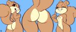  anthro areola breasts brown_body brown_eyes butt female genitals hi_res looking_at_viewer nickelodeon nipples nude one_eye_closed open_mouth plump_labia pussy sandy_cheeks smile solo spongebob_squarepants tail xylas yellow_body 