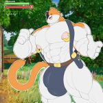  1:1 2023 5_fingers abs anthro areola biceps big_bulge big_muscles biped bottomwear bulge calico_cat claws clothed clothing digital_media_(artwork) domestic_cat epic_games felid feline felis fingers fortnite hi_res huge_bulge huge_muscles male mammal meowscles muscular muscular_anthro muscular_male navel nipple_piercing nipples pecs piercing quads smile solo thick_thighs topless triceps wide_hips yamwamm 