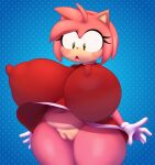  absurd_res amy_rose anthro big_breasts black_nose blush breasts cham22 clothed clothing digital_media_(artwork) eulipotyphlan eyelashes female genitals gloves handwear hedgehog hi_res huge_breasts mammal nipple_outline open_mouth pussy sadflowerhappy sega solo sonic_the_hedgehog_(series) 