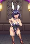  absurdres alternate_costume animal_ears black_eyes black_hair bob_cut breasts bulge child finger_to_mouth fishnet_pantyhose fishnets flaccid full-package_futanari futanari highres leather leotard lin_lee_koo looking_at_viewer non-web_source pantyhose penis playboy_bunny presenting rabbit_ears short_hair small_breasts small_penis smile wide_hips wrist_cuffs xenoblade_chronicles_(series) xenoblade_chronicles_x 