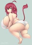  akari_(pixiveo) animal_humanoid big_breasts big_butt blue_eyes blush blush_lines bovid bovid_humanoid bovine bovine_humanoid breasts butt cattle_humanoid clothed clothing female hair hi_res huge_breasts humanoid hyper hyper_breasts mammal mammal_humanoid pixiveo red_hair side_boob signature simple_background smile solo tail text thick_thighs 