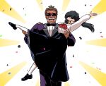  black_bow black_flower black_rose bow breasts father_and_daughter flower formal highres kunou_kodachi open_mouth principal_kunou ranma_1/2 rose sunglasses teeth wanta_(futoshi) 