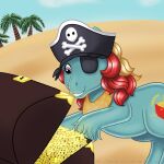  1:1 2012 ambiguous_gender barnacle_(mlp) clothing colored cutie_mark earth_pony equid equine eye_patch eyewear feral fur hair hasbro hat headgear headwear hollowzero horse mammal mlp_g1 my_little_pony pirate pony pre-g4 shaded smile solo 