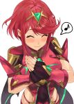  1girl bangs blush breasts closed_eyes covered_navel gloves happy highres jewelry kamu_(kamuuei) large_breasts musical_note navel own_hands_clasped own_hands_together palms_together pyra_(xenoblade) red_hair short_hair smile solo swept_bangs tiara xenoblade_chronicles_(series) xenoblade_chronicles_2 