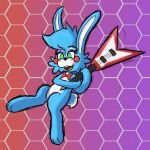  1:1 2022 absurd_res anthro blue_body blue_fur blue_hair blush blush_stickers cheek_tuft digital_drawing_(artwork) digital_media_(artwork) electric_guitar eyelashes eyeshadow facial_tuft five_nights_at_freddy&#039;s five_nights_at_freddy&#039;s_2 full-length_portrait fur girly gradient_background green_eyes guitar hair hexagon hi_res lagomorph leporid long_ears makeup male male_(lore) mammal mrneo multicolored_body multicolored_fur musical_instrument no_pupils open_mouth plucked_string_instrument portrait pose purple_eyeshadow rabbit red_bow_tie scottgames scut_tail short_tail simple_background solo string_instrument style_emulation tail toy_bonnie_(fnaf) tuft two_tone_body two_tone_fur white_body white_fur white_inner_ear 
