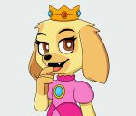  2022 20:17 amandathedoll animal_crossing anthro bird_dog brown_eyes canid canine canis clothing cosplay crossover crossover_cosplay crown digital_drawing_(artwork) digital_media_(artwork) domestic_dog dress eyelashes fangs female fur golden_retriever goldie_(animal_crossing) head_tuft headgear hunting_dog lidded_eyes looking_at_viewer mammal mario_bros nintendo open_mouth pink_clothing pink_dress princess_peach retriever simple_background solo teeth tuft white_background yellow_body yellow_fur 