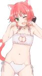  ;d animal_ear_fluff animal_ears bare_arms bare_shoulders bell blush bra breasts cat_cutout cat_ear_panties cat_ears cat_girl cat_lingerie cat_tail choker cleavage_cutout clothing_cutout commentary fang frilled_bra frills green_eyes hands_up head_tilt highres jingle_bell looking_at_viewer medium_breasts meme_attire nagami_yuu navel neck_bell one_eye_closed original panties red_hair side-tie_panties simple_background smile symbol-only_commentary tail underwear underwear_only white_background white_bra white_choker white_panties 