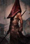  1boy biceps cowboy_shot holding hungry_clicker male_focus muscular muscular_male pectorals pyramid_head shadow silent_hill_(series) solo standing 
