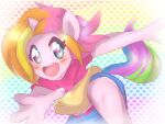 &lt;3 4:3 ambiguous_gender anthro clothing colored equid equine hair hasbro horn horse mammal mlp_g3 multicolored_hair multicolored_tail my_little_pony pink_body pony pre-g4 rainbow_hair rainbow_tail rarity_(g3) shaded smile smiling_at_viewer solo tail thegreatrouge unicorn unicorn_horn 