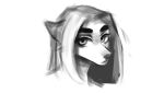  anthro canid ears_back eyebrows eyelashes female headshot_portrait looking_at_viewer mammal monochrome mouth_closed pivoted_ears portrait simple_background solo unknowhiter 