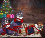  anthro bianca_(sheep_and_wolves) blue_body blue_fur blue_hair bound braided_hair canid canine canis cave christmas clothing female female/female fur gag gagged group hair hi_res holidays leah_(sheep_and_wolves) long_hair mammal orange_body orange_fur orange_hair pigtails purple_body purple_fur purple_hair sandaime23 sarabi_(sheep_and_wolves) school_uniform sheep_and_wolves trio uniform wizart_animation wolf 