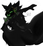  absurd_res animal_humanoid anthro big_breasts black_body black_fur breasts butt digital_media_(artwork) female fur genitals green_eyes green_mouth hi_res human humanoid interspecies machine mammal nobansworks nude protogen protogen_visor shadow simple_background solo tail 