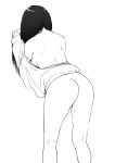 1girl against_wall ass backboob bare_back bent_over bottomless breasts facing_away feet_out_of_frame from_behind grey_background h2o_(ddks2923) highres hyuuga_hinata invisible_wall large_breasts long_sleeves monochrome naruto_(series) naruto_shippuuden off_shoulder simple_background solo sweater 