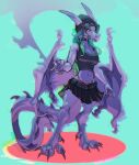  2023 4_toes 5_fingers anthro breasts claws clothed clothing dragon eyebrows eyelashes feet female fingers fivel hi_res horn looking_at_viewer membrane_(anatomy) membranous_wings non-mammal_breasts scalie simple_background spines standing toes western_dragon wings 