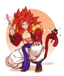  abs biceps black_cat black_wristband blue_eyes blue_sash body_fur cat dragon_ball dragon_ball_gt gogeta highres large_pectorals metamoran_vest monkey_boy monkey_tail muscular muscular_male no_nipples obliques open_mouth pectorals red_fur red_hair relio_db318 sash smile spiked_hair super_saiyan super_saiyan_4 tail 