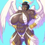  2023 abs absurd_res angel areola armwear big_breasts black_hair breasts brown_body brown_skin camel_toe clothed clothing dark_body dark_skin deltoids elbow_gloves facial_piercing feathered_wings feathers female gloves hair halo handwear head_wings hi_res huge_breasts humanoid hutago inverted_nipples lip_piercing muscular muscular_female nipple_outline nipples not_furry piercing quads skimpy solo white_body white_feathers wings 
