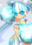  blue_eyes blue_hair breasts drossel_von_flugel fighting_stance fireball_(series) fujishima-sei_ichi-gou highres medium_breasts midriff revealing_clothes solo thighhighs twintails underboob 