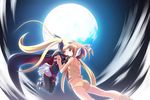  blonde_hair brown_hair camisole cape closed_eyes fate_testarossa gloves hair_ribbon kazekawa_nagi kiss lyrical_nanoha mahou_shoujo_lyrical_nanoha mahou_shoujo_lyrical_nanoha_a's moon multiple_girls night night_sky panties ribbon sky takamachi_nanoha thighhighs twintails underwear yuri 