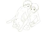  2boys cute jukebox male male_focus monochrome multiple_boys naked nude outline spread_legs surprised tsukumo_gou yaoi 