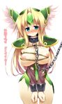  aqua_eyes bad_id bad_pixiv_id bdsm blonde_hair blush bondage bound breast_squeeze breasts chain chained collar cuffs hoppege huge_breasts leash long_hair nipples riesz seiken_densetsu seiken_densetsu_3 solo torn_clothes 