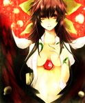  apt bad_id bad_pixiv_id bow breasts brown_hair hair_bow hand_on_own_chest medium_breasts open_clothes open_shirt red_eyes reiuji_utsuho shirt solo touhou wings 