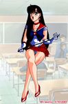  bishoujo_senshi_sailor_moon choker classroom femdom high_heels highres hino_rei long_hair riding_crop sailor_mars 