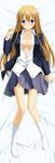  bad_id bad_pixiv_id blonde_hair blue_eyes dakimakura full_body highres k-on! koikeya kotobuki_tsumugi long_hair lying no_bra open_clothes open_shirt school_uniform shirt socks solo 