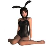  3d animal_ears black_hair bunny_ears bunnysuit feet fishnet_pantyhose fishnets hinemaru leotard lowres pantyhose solo 