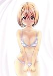  blush bra breasts brown_eyes brown_hair hair_ornament hairclip harurun hirasawa_yui k-on! lace lingerie medium_breasts navel panties short_hair solo underwear underwear_only white_bra white_panties wide_hips 