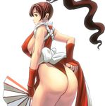  ass bad_id bad_pixiv_id breasts brown_eyes brown_hair cowboy_shot fan fatal_fury folding_fan japanese_clothes large_breasts long_hair masao pelvic_curtain ponytail revealing_clothes shiranui_mai sideboob smile solo the_king_of_fighters 