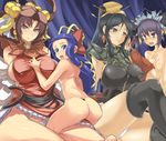  3girls :o armor ass back beads black_hair blue_eyes blue_hair blush bow breast_envy breast_grab breasts brown_hair china_dress chinese_clothes clothed_female_nude_female curvy da_qiao dress earrings everyone facial_mark flat_chest frills frottage grabbing hair_bobbles hair_bow hair_ornament hair_ribbon height_difference hug huge_breasts jewelry leg_between_thighs long_hair looking_back momio multiple_girls nipples nude open_mouth otoko_no_ko oui panties petite pink_eyes purple_eyes purple_hair ribbon sangokushi_taisen sideboob sitting size_difference smile straddling surprised thick_thighs thigh_straddling thighhighs thighs tiara torso_grab touhaku twintails underwear white_panties wide_hips yuri zhu_zhi 
