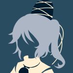  1girl blue_background blue_hair hat highres long_hair maskin_mei mononobe_no_futo ponytail silhouette simple_background solo tate_eboshi touhou 