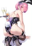  1girl ass looking_back nagayori playboy_bunny ram_(re:zero) re:zero_kara_hajimeru_isekai_seikatsu simple_background solo white_background 