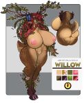  anthro big_breasts big_butt big_nipples breasts brown_body brown_fur butt dryad female fsmaverick fur hair hi_res hooves huge_breasts model_sheet nipples red_hair solo tail tail_tuft thick_thighs tuft wide_hips willow_coeddil yellow_eyes 