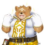  2023 absurd_res anthro bear belly big_belly blush brown_body brown_fur clothed clothing crave_saga eyes_closed fur gabu_(crave_saga) hi_res humanoid_hands kemono male mammal overweight overweight_male solo toba2110 