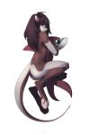  anthro artist_name brown_body brown_hair butt girly hair hi_res hugging_plushie looking_at_viewer male mouth_closed nude pawpads pink_pawpads side_view simple_background solo species_request unknowhiter white_background white_body 