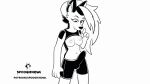  2023 animated anthro balls big_breasts black_and_white black_body black_eyebrows black_eyelashes black_eyes black_fur black_nose bottomwear bottomwear_down breasts bulge canid canid_demon canine canis clothed clothing clothing_lift demon erection exhibitionism eyebrows fur genitals grin gynomorph hair hellhound helluva_boss humanoid_genetalia humanoid_genitalia humanoid_penis intersex long_hair looking_down loona_(helluva_boss) mammal monochrome nipple_piercing nipples no_sound pants pants_down pantsless partially_clothed penis piercing shirt shirt_lift shorts smile solo speech_bubble spoogiehowl tight_clothing topwear undressing white_body white_fur white_hair wolf 
