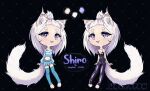  absurd_res anthro chibi clothing costume cute_expression domestic_cat felid feline felis female female/female fluffy fluffy_tail hair hi_res honeyson legwear maine_coon mammal purple_eyes rubber rubber_clothing rubber_suit smile solo tail white_hair 