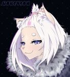  absurd_res anthro cute_expression domestic_cat felid feline felis female hair hi_res honeyson maine_coon mammal purple_eyes smile solo solo_focus white_hair 